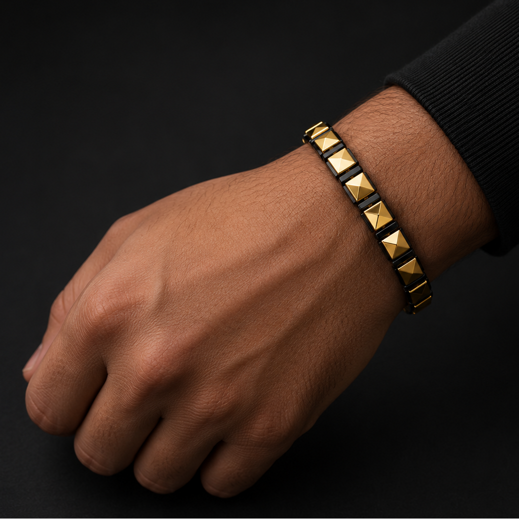 Shiny Black & Gold Stone Bracelet