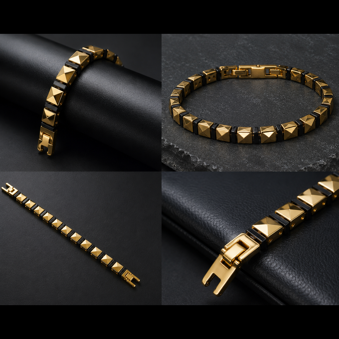 Shiny Black & Gold Stone Bracelet